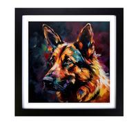 German Shepherd Expressionism No.2 Framed Print | 18x18 Inch Black Framed Wall Art | Ready to Hang | Eclectic Historical Picture | Living Room Bedroom Lounge Office