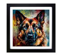 German Shepherd Expressionism No.3 Framed Print | 18x18 Inch Black Framed Wall Art | Ready to Hang | Eclectic Historical Picture | Living Room Bedroom Lounge Office