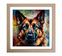 German Shepherd Expressionism No.3 Framed Print | 18x18 Inch Oak Framed Wall Art | Ready to Hang | Eclectic Historical Picture | Living Room Bedroom Lounge Office