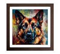 German Shepherd Expressionism No.3 Framed Print | 18x18 Inch Walnut Framed Wall Art | Ready to Hang | Eclectic Historical Picture | Living Room Bedroom Lounge Office