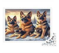 German Shepherd Family Puzzle 1000Pc Recycled Paper for Adults Adult Jigsaws Impossible Challenging Family Game Fun Home Present Great Gift for Kids Age 12 Years Up 38x26cm/1000pcs