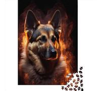 German Shepherd Fire Wooden Jigsaw Puzzles 1000 Pieces for Adults Jigsaw Puzzles for Adults 1000 Piece Puzzle Educational Games 1000pcs (75x50cm)