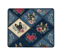 German Shepherd Floral Mouse Pad, Navy Blue Animal Design, Spring Heart Decorated Pad, Perfect for Home and Office Use, Non-Slip Washable Gaming Mouse Mat Square 8x10 Inch