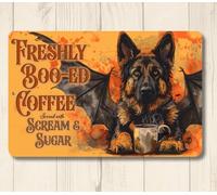 German Shepherd freshly boo-ed coffee sign bar metal tin GSD dog gift home decor home decor