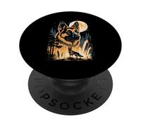 German Shepherd Full Moon Crystal Forest Night PopSockets Adhesive PopGrip