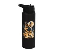 German Shepherd Full Moon Crystal Forest Night Stainless Steel Insulated Water Bottle
