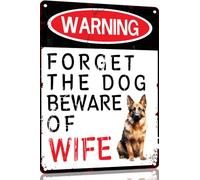 German Shepherd Funny Metal Garage Signs For Men Room Decor Little Man Cave Sign Vintage Bar Home Pub Office Wall Decorations,Forget The Dog Beware Of Wife Tin Signs 8x12 Inch