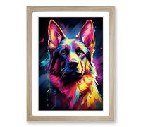 German Shepherd Futurism Framed Wall Art Print A2 Oak