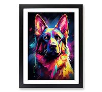 German Shepherd Futurism No.2 Framed Wall Art Print, Ready to Hang Picture for Living Room Bedroom Home Office, Black A2 (48 x 66 cm)