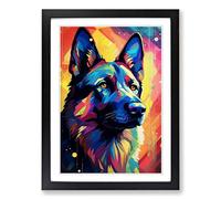 German Shepherd Futurism No.3 Framed Wall Art Print, Ready to Hang Picture for Living Room Bedroom Home Office, Black A2 (48 x 66 cm)
