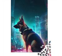 German Shepherd Futuristic 1000-Piece Puzzle for Adults, 38x26cm/1000pcs; Smooth White Cardboard Pieces; for Anyone Who Enjoys Detailed Challenges