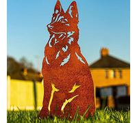 German Shepherd Garden Ornament Christmas Dog Lover Gift Alsatian Related Statue Malinois Figure Metal Art Home Decor Sculpture (Natural Oxidised)