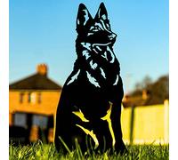 German Shepherd Garden Ornament Christmas Dog Lover Gift Alsatian Related Statue Malinois Figure Metal Art Home Decor Sculpture (Black Paint)