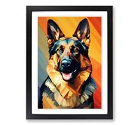 German Shepherd Geometric Framed Wall Art Print, Ready to Hang Picture for Living Room Bedroom Home Office, Black A2 (48 x 66 cm)