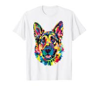 German Shepherd Geometric Pop Art Closeup Portrait Face Value Graphic T-Shirt, Men, White, XL