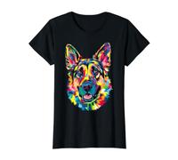 German Shepherd Geometric Pop Art Closeup Portrait Face Value Graphic T-Shirt, Women, Black, M