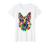 German Shepherd Geometric Pop Art Closeup Portrait Face Value Graphic T-Shirt, Women, White, M