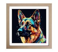 German Shepherd Graphic Art Framed Print | 18x18 Inch Oak Framed Wall Art | Ready to Hang | Modern Nature Picture | Living Room Bedroom Lounge Office