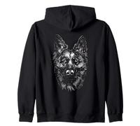 German Shepherd Graphic Vintage Black & White Dog Breed Zip Hoodie