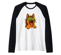 German Shepherd Green Sunglasses Breaking Through Ripped Raglan Baseball Tee