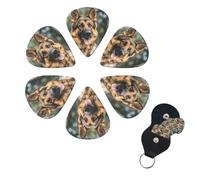 German shepherd Guitar Picks 6 Pack, 0.71mm Thickness Celluloid Bass Pick with Leather Guitar Pick Holder Keychain Abstract Art Pics Plectrum for Acoustic Electric Guitar, Ukulele, Bass