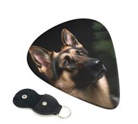 German Shepherd Guitar Picks 6 Pack with Leather Guitar Pick Holder Keychain, Plectrum Key Fob Cases Bag, Abstract Art Plectrum for Acoustic Electric Guitar, Ukulele 0.71mm