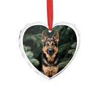German Shepherd Heart Ornament Xmas Tree Decoration - Elegant Valentine's Day Ornaments, Crystal Glass Heart Shaped Christmas Ornaments for Tree, Home & Gift Giving