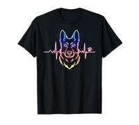 German Shepherd Heartbeat Line Art Dog Paw Print T-Shirt