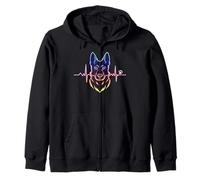 German Shepherd Heartbeat Line Art Dog Paw Print Zip Hoodie