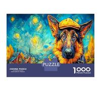 German Shepherd Heavyweight Paper Hatted GSD Starry Scene Jigsaw Puzzle Interactive Relaxing Activity 52x38cm/1000pcs