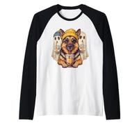 German Shepherd Hipster Ghost Dog Halloween Raglan Baseball Tee