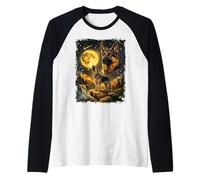 German Shepherd Howling At Moon Funny Night Raglan Baseball Tee