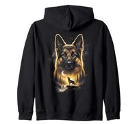 German Shepherd Howling at the Moon Fantasy Art Forest Zip Hoodie