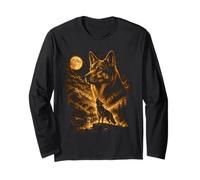 German Shepherd Howling to The Moon Forest Mountain Long Sleeve T-Shirt