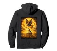 German Shepherd Howling to The Moon Vintage Funny Graphic Pullover Hoodie
