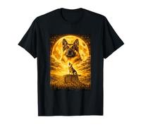 German Shepherd Howling to The Moon Vintage Funny Graphic T-Shirt