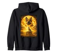 German Shepherd Howling to The Moon Vintage Funny Graphic Zip Hoodie
