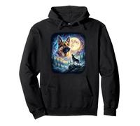 German Shepherd Howling to The Moon Vintage Mystical Dog Pullover Hoodie