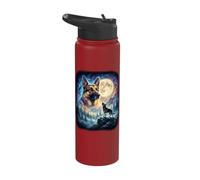 German Shepherd Howling to The Moon Vintage Mystical Dog Stainless Steel Insulated Water Bottle