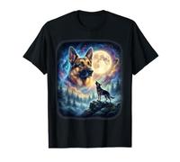 German Shepherd Howling to The Moon Vintage Mystical Dog Value Graphic T-Shirt