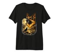 German Shepherd Howling Wolf Moon Nature Graphic Apparel Tee Premium T-Shirt