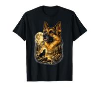 German Shepherd Howling Wolf Moon Nature Graphic Apparel Tee T-Shirt