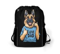 German Shepherd I Love Dad Trendy Drawstring Backpack with Shoes Compartment Gym Bag Beach Cinch for Women Men