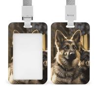 German Shepherd ID Badge Holder with Lanyard - Hard Plastic ID Card Holder Waterproof Name Tag Holders, Heavy Duty Badge Reel Vertical Card Protector for Office Nurse Teacher
