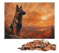 German Shepherd in a fiery landscape Jigsaw Puzzle for Adults, 500 Pieces | Piece-by-piece progress - steady puzzle progress alone or together.