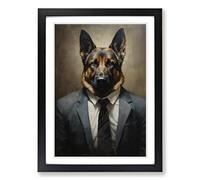 German Shepherd in a Suit Painting No.2 Framed Wall Art Print, Ready to Hang Picture for Living Room Bedroom Home Office, Black A2 (48 x 66 cm)