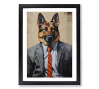 German Shepherd in a Suit Painting No.3 Framed Wall Art Print, Ready to Hang Picture for Living Room Bedroom Home Office, Black A2 (48 x 66 cm)