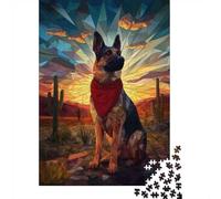 German Shepherd in Desert Sunset 1000 Piece Jigsaw Puzzle for Adults, 70x50cm/1000pcs, White Cardboard, Gift Idea for Puzzle Lovers And Time at Home