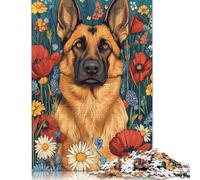 German Shepherd in Flowers German Shepherd with Bold Blooms Dog Wall Art Print Puzzles 500 Pieces for Teenagers Gifts Wooden Puzzle Adult Jigsaw Puzzle Puzzling for Gift 500pcs (52x38cm)