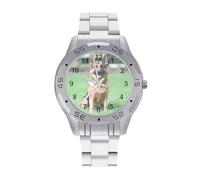 German Shepherd in Garden Men's Quartz Wrist Watches Fashion Casual Business Steel Band Wristwatch